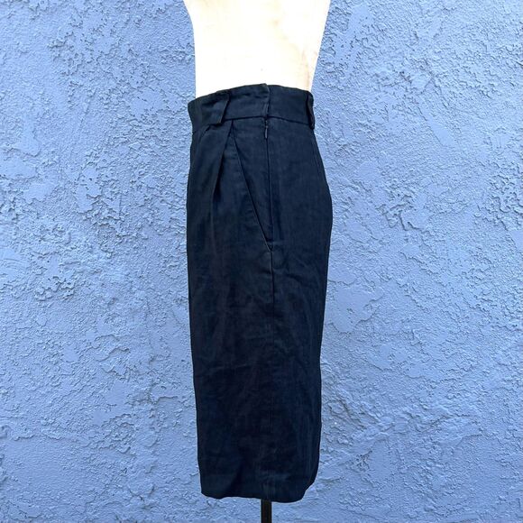 Vintage Black Linen Pencil SKirt Minimalist Midi in Medium Size S 27 waist - Picture 5 of 9